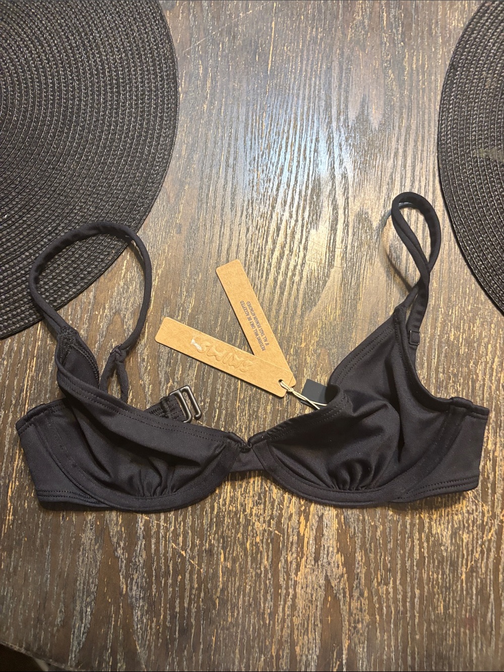SKIMS Black Underwire iconic swim Demi Bikini Top NWT